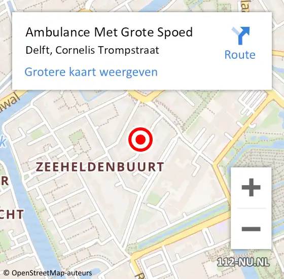 Locatie op kaart van de 112 melding: Ambulance Met Grote Spoed Naar Delft, Cornelis Trompstraat op 3 augustus 2023 07:07
