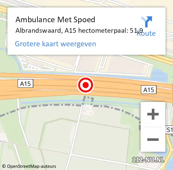 Locatie op kaart van de 112 melding: Ambulance Met Spoed Naar Albrandswaard, A15 hectometerpaal: 51,9 op 3 augustus 2023 07:25