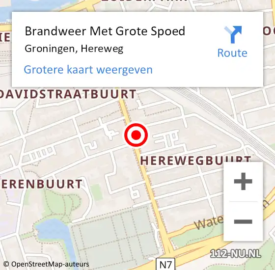Locatie op kaart van de 112 melding: Brandweer Met Grote Spoed Naar Groningen, Hereweg op 3 augustus 2023 07:31