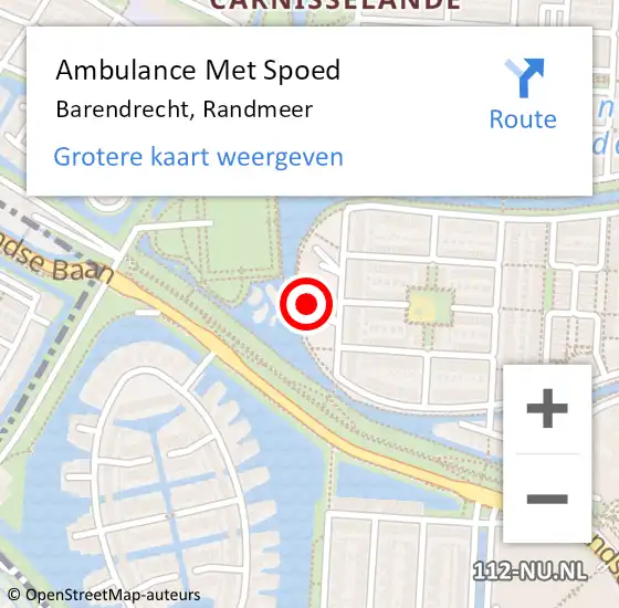 Locatie op kaart van de 112 melding: Ambulance Met Spoed Naar Barendrecht, Randmeer op 3 augustus 2023 08:29