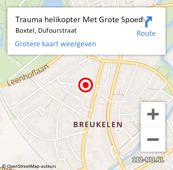 Locatie op kaart van de 112 melding: Trauma helikopter Met Grote Spoed Naar Boxtel, Dufourstraat op 3 augustus 2023 08:40