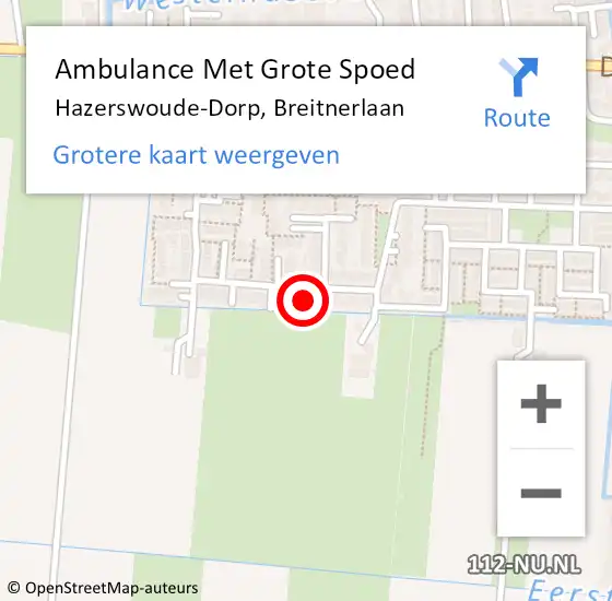 Locatie op kaart van de 112 melding: Ambulance Met Grote Spoed Naar Hazerswoude-Dorp, Breitnerlaan op 3 augustus 2023 11:36