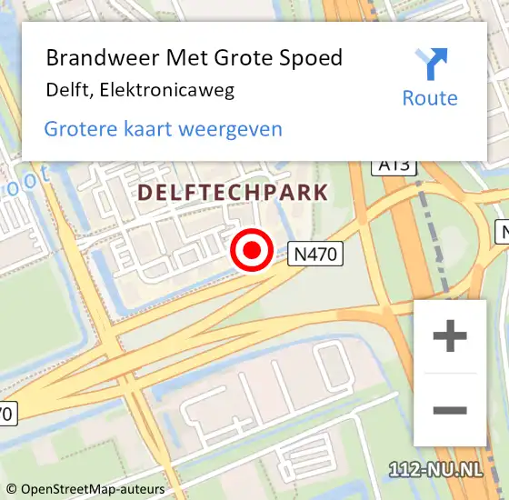 Locatie op kaart van de 112 melding: Brandweer Met Grote Spoed Naar Delft, Elektronicaweg op 3 augustus 2023 12:06