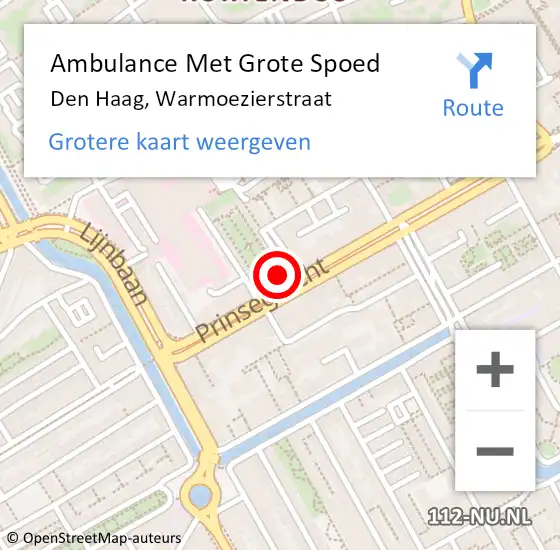 Locatie op kaart van de 112 melding: Ambulance Met Grote Spoed Naar Den Haag, Warmoezierstraat op 3 augustus 2023 12:22