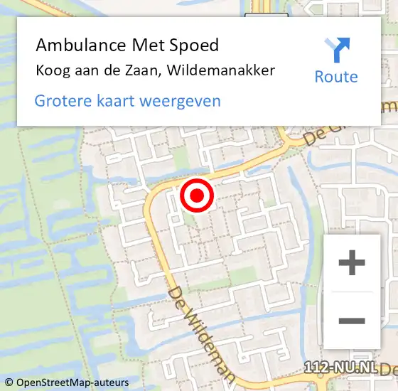 Locatie op kaart van de 112 melding: Ambulance Met Spoed Naar Koog aan de Zaan, Wildemanakker op 3 augustus 2023 12:50