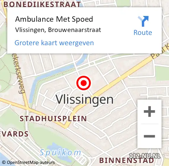 Locatie op kaart van de 112 melding: Ambulance Met Spoed Naar Vlissingen, Brouwenaarstraat op 3 september 2014 19:03