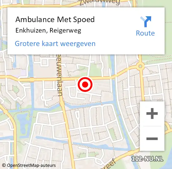 Locatie op kaart van de 112 melding: Ambulance Met Spoed Naar Enkhuizen, Reigerweg op 3 augustus 2023 13:11