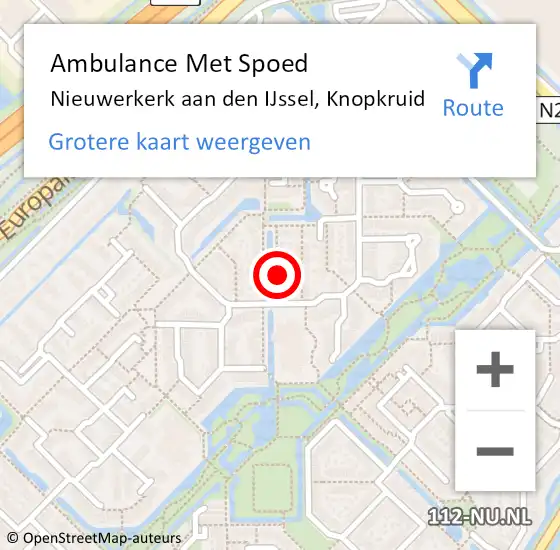 Locatie op kaart van de 112 melding: Ambulance Met Spoed Naar Nieuwerkerk aan den IJssel, Knopkruid op 3 augustus 2023 13:13