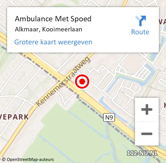 Locatie op kaart van de 112 melding: Ambulance Met Spoed Naar Alkmaar, Kooimeerlaan op 3 augustus 2023 13:22