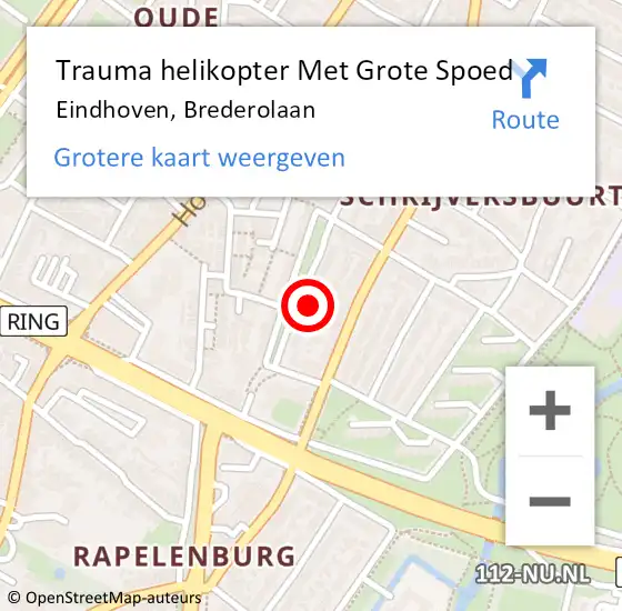 Locatie op kaart van de 112 melding: Trauma helikopter Met Grote Spoed Naar Eindhoven, Brederolaan op 3 augustus 2023 13:34