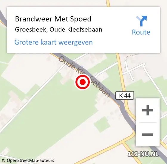 Locatie op kaart van de 112 melding: Brandweer Met Spoed Naar Groesbeek, Oude Kleefsebaan op 3 augustus 2023 13:47