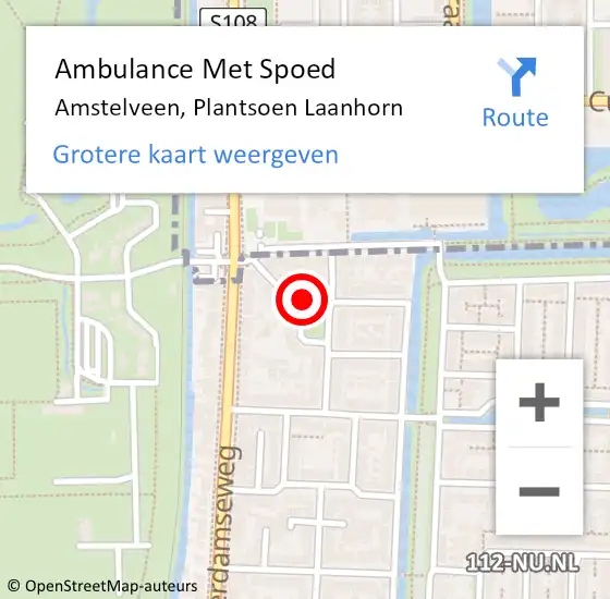 Locatie op kaart van de 112 melding: Ambulance Met Spoed Naar Amstelveen, Plantsoen Laanhorn op 3 augustus 2023 13:56