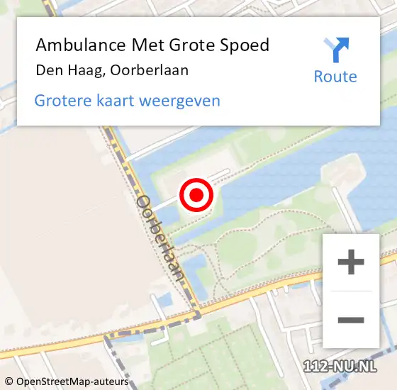 Locatie op kaart van de 112 melding: Ambulance Met Grote Spoed Naar Den Haag, Oorberlaan op 3 augustus 2023 14:13