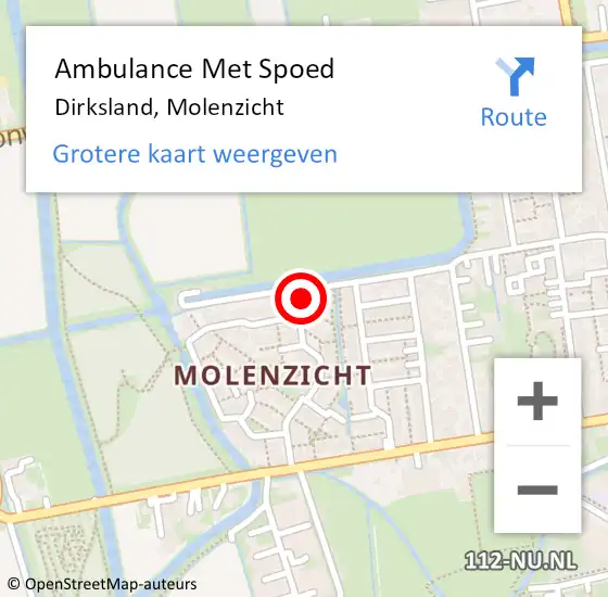 Locatie op kaart van de 112 melding: Ambulance Met Spoed Naar Dirksland, Molenzicht op 3 augustus 2023 15:06