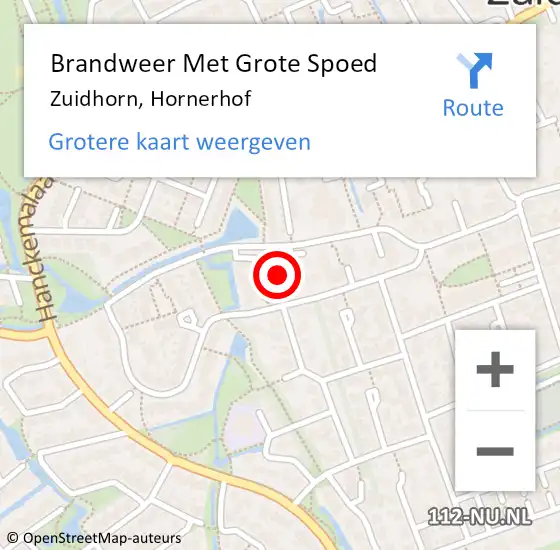 Locatie op kaart van de 112 melding: Brandweer Met Grote Spoed Naar Zuidhorn, Hornerhof op 3 augustus 2023 15:21