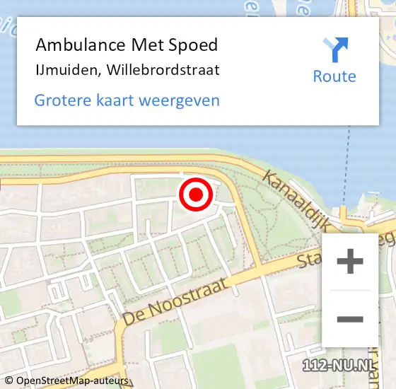 Locatie op kaart van de 112 melding: Ambulance Met Spoed Naar IJmuiden, Willebrordstraat op 3 augustus 2023 15:54