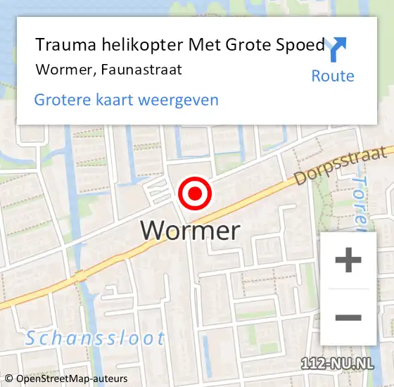 Locatie op kaart van de 112 melding: Trauma helikopter Met Grote Spoed Naar Wormer, Faunastraat op 3 augustus 2023 16:04