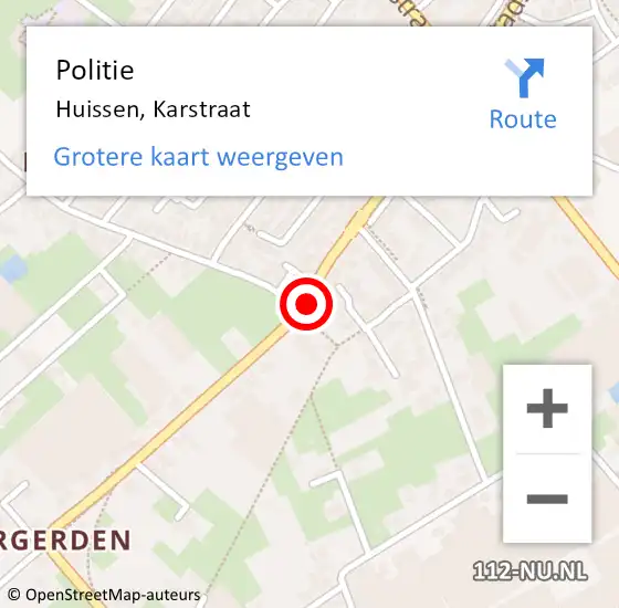 Locatie op kaart van de 112 melding: Politie Huissen, Karstraat op 3 augustus 2023 16:07