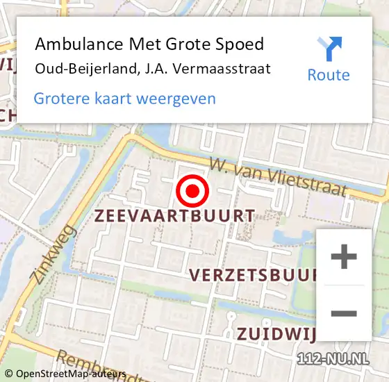 Locatie op kaart van de 112 melding: Ambulance Met Grote Spoed Naar Oud-Beijerland, J.A. Vermaasstraat op 3 augustus 2023 16:12