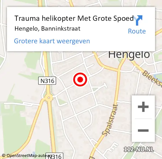 Locatie op kaart van de 112 melding: Trauma helikopter Met Grote Spoed Naar Hengelo, Banninkstraat op 3 augustus 2023 16:20