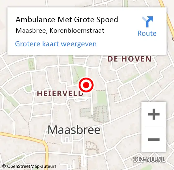 Locatie op kaart van de 112 melding: Ambulance Met Grote Spoed Naar Maasbree, Korenbloemstraat op 3 augustus 2023 16:24