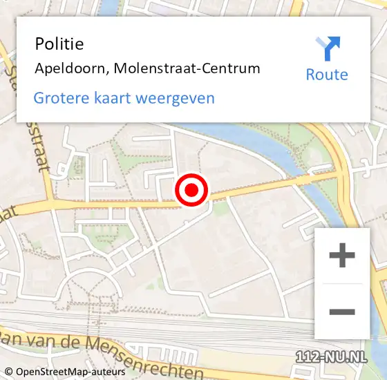 Locatie op kaart van de 112 melding: Politie Apeldoorn, Molenstraat-Centrum op 3 augustus 2023 17:14