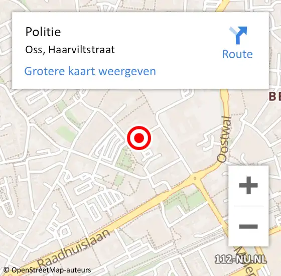 Locatie op kaart van de 112 melding: Politie Oss, Haarviltstraat op 3 augustus 2023 17:17