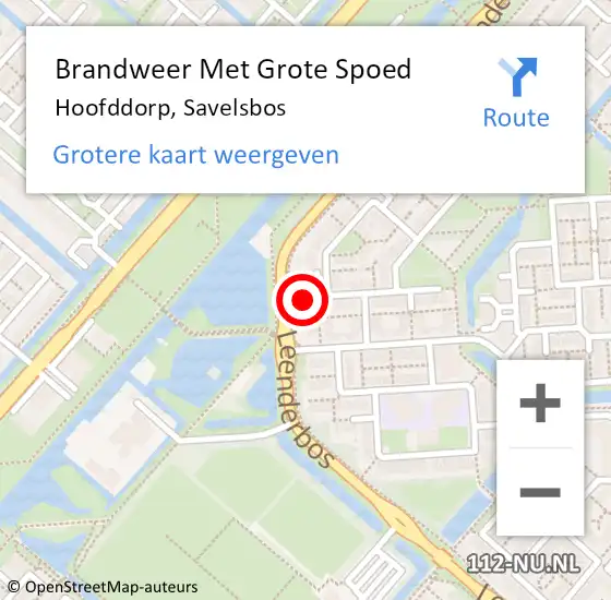 Locatie op kaart van de 112 melding: Brandweer Met Grote Spoed Naar Hoofddorp, Savelsbos op 3 augustus 2023 17:29