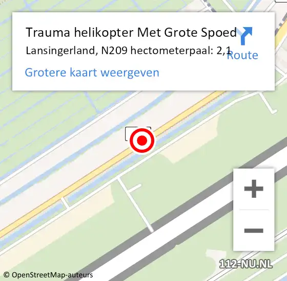 Locatie op kaart van de 112 melding: Trauma helikopter Met Grote Spoed Naar Lansingerland, N209 hectometerpaal: 2,1 op 3 augustus 2023 18:51