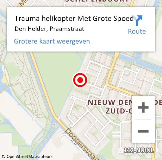 Locatie op kaart van de 112 melding: Trauma helikopter Met Grote Spoed Naar Den Helder, Praamstraat op 3 augustus 2023 19:07