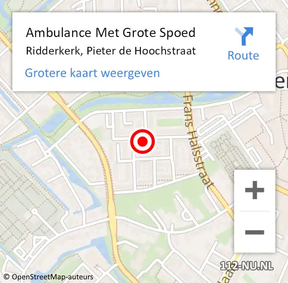 Locatie op kaart van de 112 melding: Ambulance Met Grote Spoed Naar Ridderkerk, Pieter de Hoochstraat op 3 augustus 2023 19:17