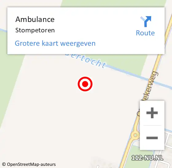 Locatie op kaart van de 112 melding: Ambulance Stompetoren op 3 augustus 2023 19:25