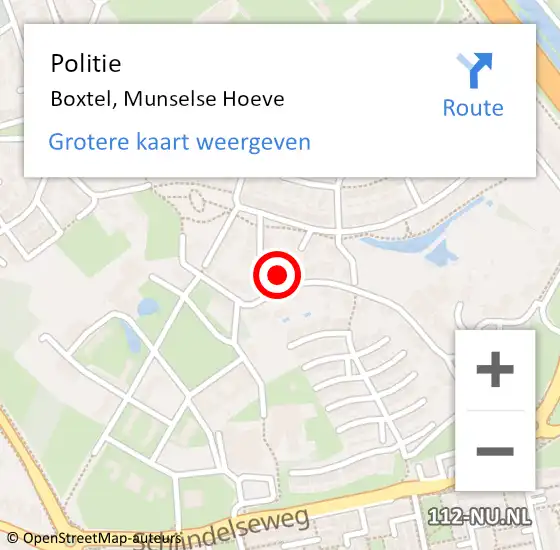 Locatie op kaart van de 112 melding: Politie Boxtel, Munselse Hoeve op 3 augustus 2023 19:34