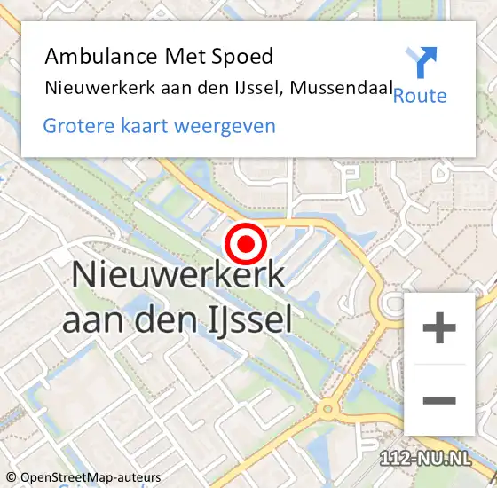 Locatie op kaart van de 112 melding: Ambulance Met Spoed Naar Nieuwerkerk aan den IJssel, Mussendaal op 3 augustus 2023 19:52