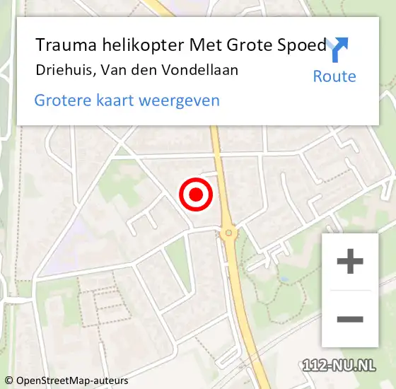 Locatie op kaart van de 112 melding: Trauma helikopter Met Grote Spoed Naar Driehuis, Van den Vondellaan op 3 augustus 2023 20:44