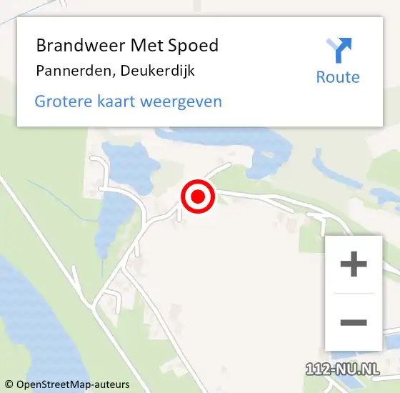 Locatie op kaart van de 112 melding: Brandweer Met Spoed Naar Pannerden, Deukerdijk op 3 augustus 2023 20:58