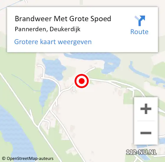 Locatie op kaart van de 112 melding: Brandweer Met Grote Spoed Naar Pannerden, Deukerdijk op 3 augustus 2023 21:18