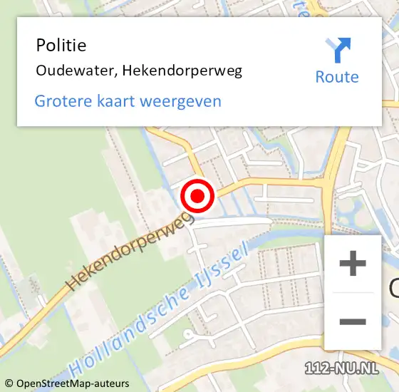 Locatie op kaart van de 112 melding: Politie Oudewater, Hekendorperweg op 3 augustus 2023 21:33