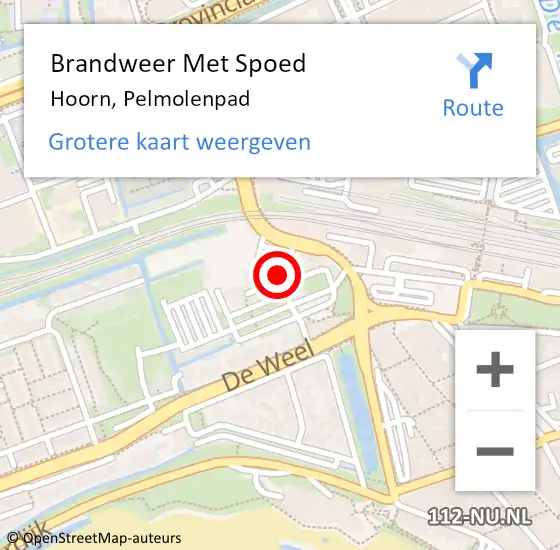 Locatie op kaart van de 112 melding: Brandweer Met Spoed Naar Hoorn, Pelmolenpad op 3 augustus 2023 21:34