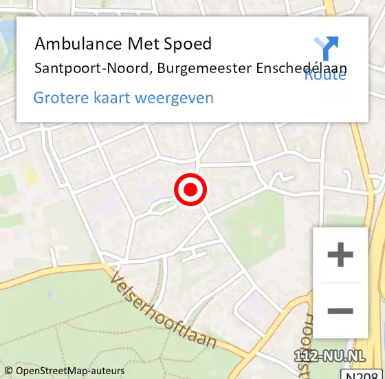 Locatie op kaart van de 112 melding: Ambulance Met Spoed Naar Santpoort-Noord, Burgemeester Enschedélaan op 3 augustus 2023 21:41