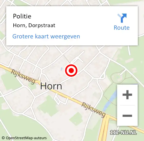 Locatie op kaart van de 112 melding: Politie Horn, Dorpstraat op 3 augustus 2023 22:03