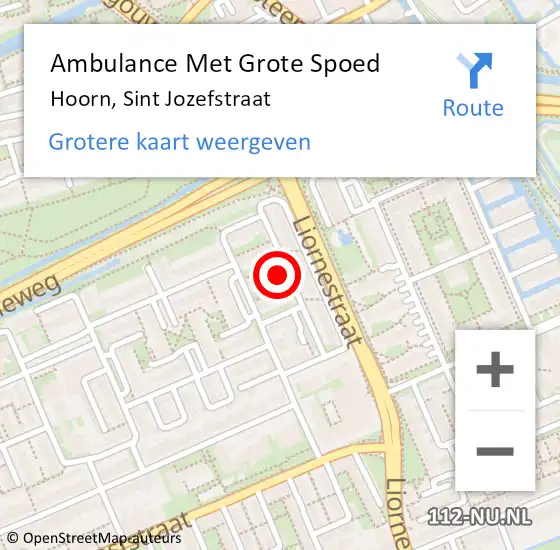Locatie op kaart van de 112 melding: Ambulance Met Grote Spoed Naar Hoorn, Sint Jozefstraat op 3 augustus 2023 22:09