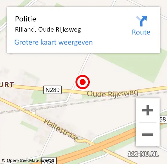 Locatie op kaart van de 112 melding: Politie Rilland, Oude Rijksweg op 3 augustus 2023 22:34