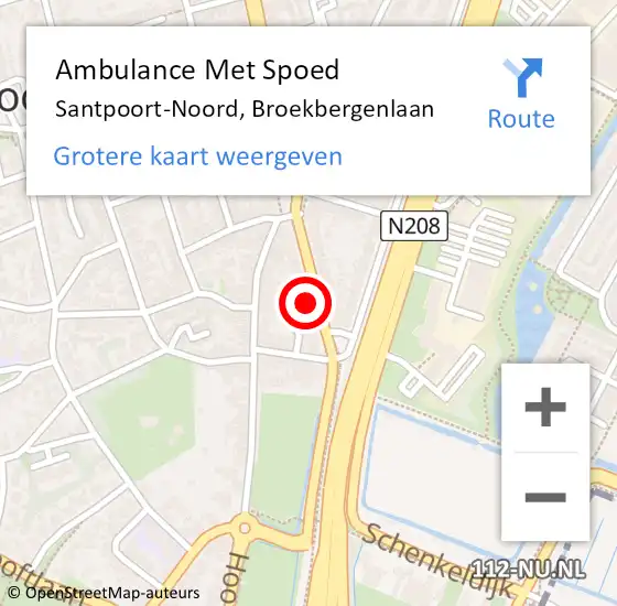 Locatie op kaart van de 112 melding: Ambulance Met Spoed Naar Santpoort-Noord, Broekbergenlaan op 4 augustus 2023 00:23