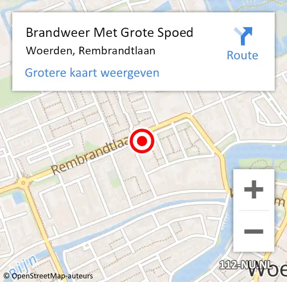 Locatie op kaart van de 112 melding: Brandweer Met Grote Spoed Naar Woerden, Rembrandtlaan op 4 augustus 2023 00:35