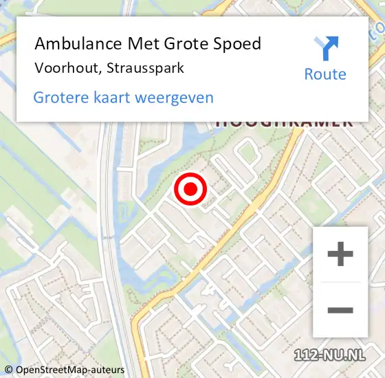 Locatie op kaart van de 112 melding: Ambulance Met Grote Spoed Naar Voorhout, Strausspark op 4 augustus 2023 00:53