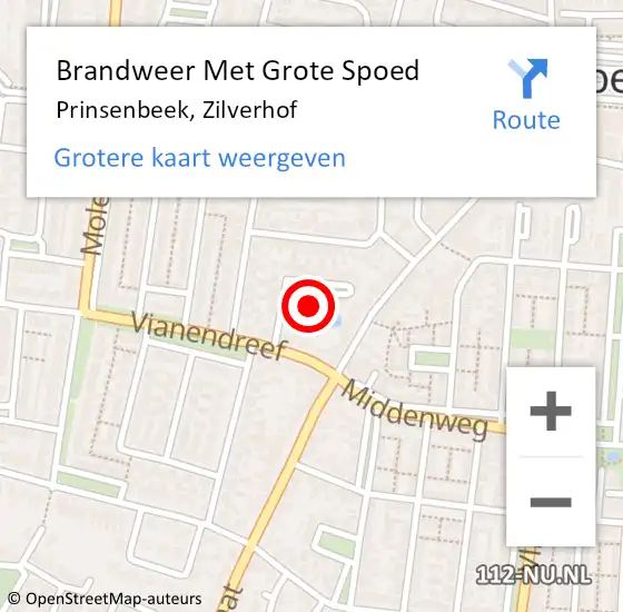 Locatie op kaart van de 112 melding: Brandweer Met Grote Spoed Naar Prinsenbeek, Zilverhof op 4 augustus 2023 00:55