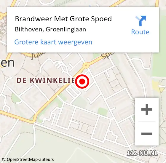 Locatie op kaart van de 112 melding: Brandweer Met Grote Spoed Naar Bilthoven, Groenlinglaan op 4 augustus 2023 01:11