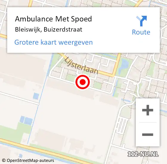 Locatie op kaart van de 112 melding: Ambulance Met Spoed Naar Bleiswijk, Buizerdstraat op 4 augustus 2023 01:15