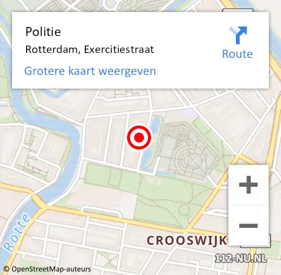 Locatie op kaart van de 112 melding: Politie Rotterdam, Exercitiestraat op 4 augustus 2023 02:02